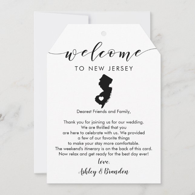 New Jersey Wedding Welcome Tag Letter Itinerary (Front)