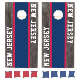 New Jersey Wood Navy Blue Red Stripes Sports Team Cornhole Set