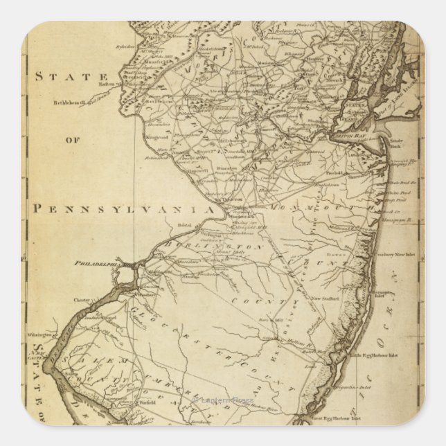 New JerseyPanoramic MapNew Jersey Square Sticker (Front)