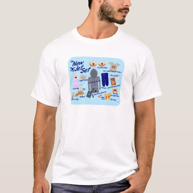 New Jet Set Funny Air Travel Cartoon T-Shirt (Front)