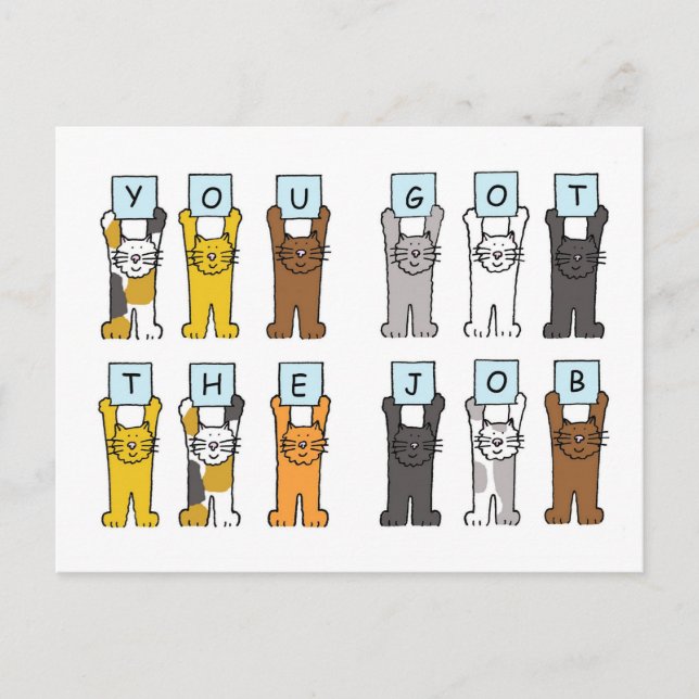 New Job Congratulations Cartoon Cats Postcard (Front)