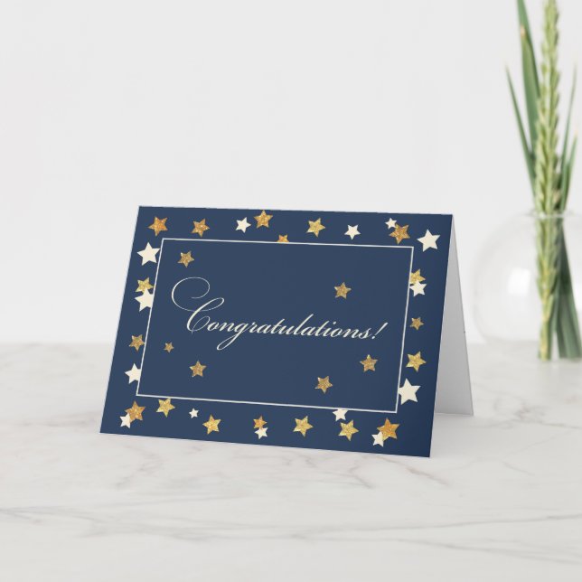 New Job Congratulations Navy Gold Effect Stars Card (Front)