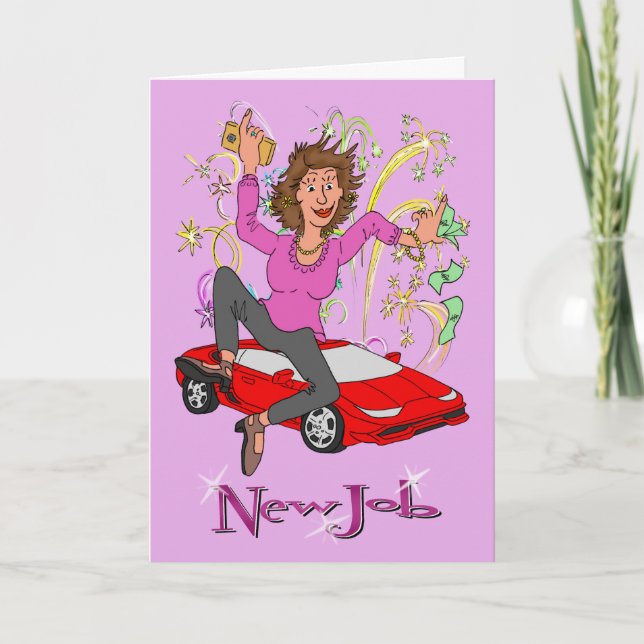 New Job Female Cartoon Caricature Card (Front)