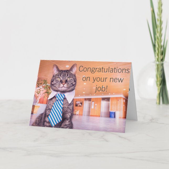 New job kitty greeting card (Front)