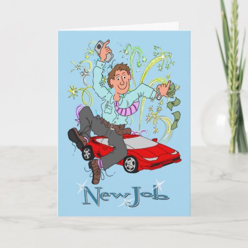 New Job Male Cartoon Caricature Card