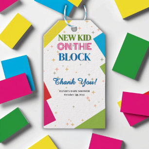 New Kid on the Block Colorful Baby Shower Gift Tags