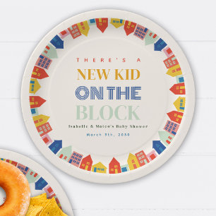 New Kid On The Block Houses Neutral Baby Shower Paper Plates