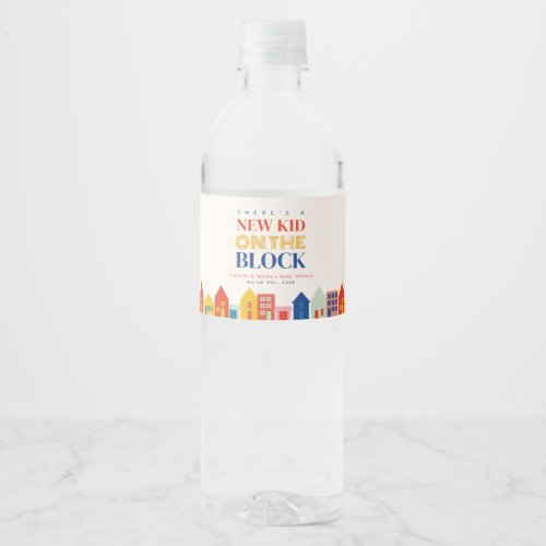 New Kid On The Block Houses Neutral Baby Shower Water Bottle Label