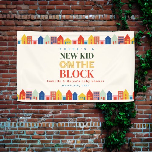 New Kid On The Block Neutral Homes Baby Shower Banner