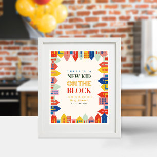 New Kid On The Block Neutral Houses Baby Shower Poster