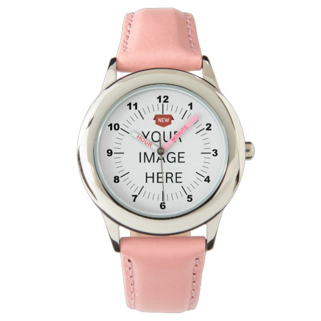 NEW! Kid's Leather Strap Watch - Personalized Pink (Front)
