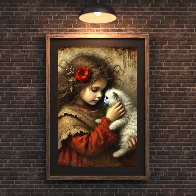 New Kitten, New Love - Young girl and Cat Art  Poster (Creator Uploaded)