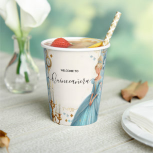 New Lamp Ivory Ice Sky Gold Light Blue Quinceanera Paper Cups