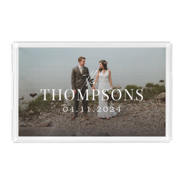 New Last Name Wedding Photo and Date Slim Acrylic Tray (Front)