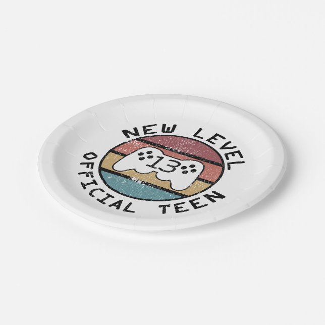 New Level 13 Official Teen - Geeky Birthday Paper Plates (Angled)