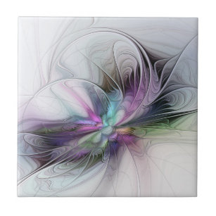New Life, Colorful Abstract Fractal Art Fantasy Ceramic Tile