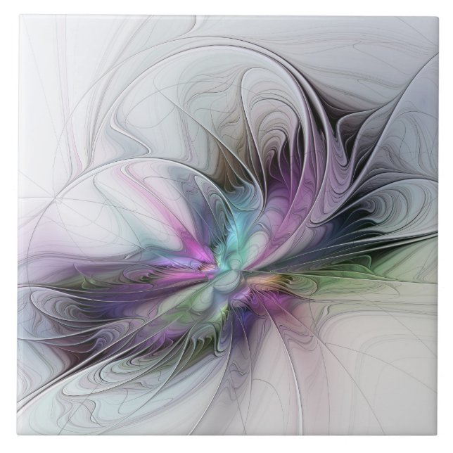 New Life, Colorful Abstract Fractal Art Fantasy Ceramic Tile (Front)