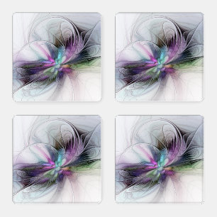 New Life, Colorful Abstract Fractal Art Fantasy Coaster Set