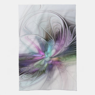 New Life, Colorful Abstract Fractal Art Fantasy Kitchen Towel