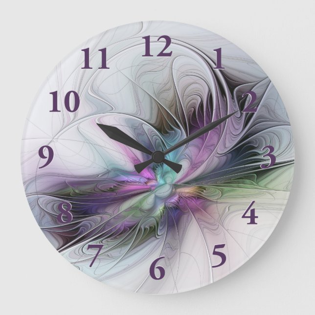 New Life, Colorful Abstract Fractal Art Fantasy Large Clock (Front)