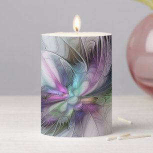 New Life, Colorful Abstract Fractal Art Fantasy Pillar Candle