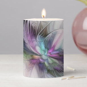 New Life, Colorful Abstract Fractal Art Fantasy Pillar Candle