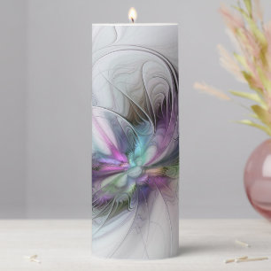 New Life, Colorful Abstract Fractal Art Fantasy Pillar Candle