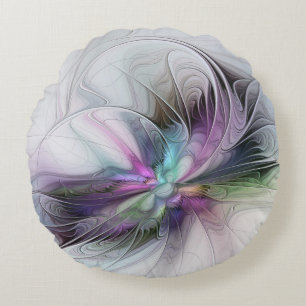New Life, Colorful Abstract Fractal Art Fantasy Round Pillow