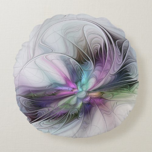 New Life Colorful Abstract Fractal Art Fantasy Round Pillow