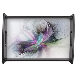 New Life, Colorful Abstract Fractal Art Fantasy Serving Tray