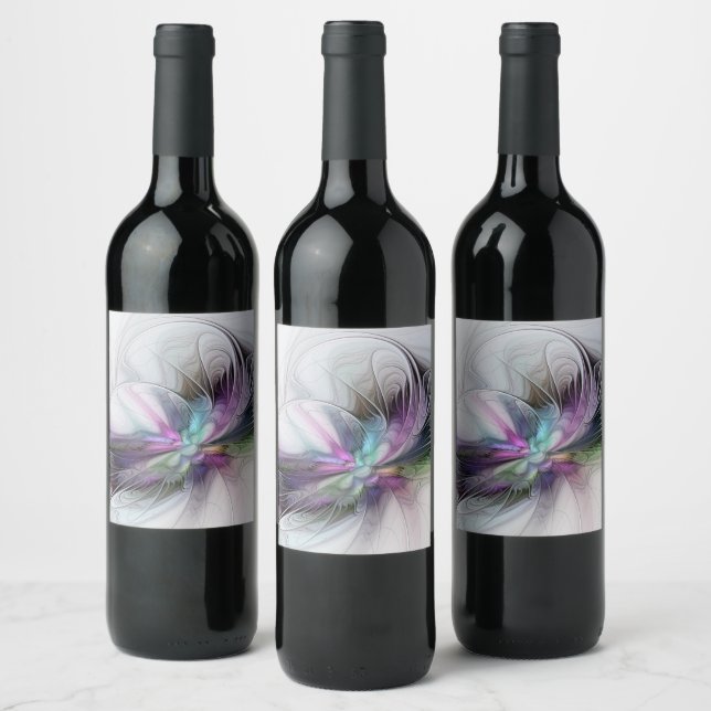 New Life, Colorful Abstract Fractal Art Fantasy Wine Label (Bottles)