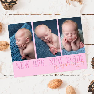 New Life New Light Pink Orange Birth Announcement