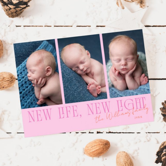 New Life New Light Pink Orange Birth Announcement (Creator Uploaded)