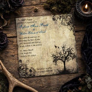 New Life Vintage Tree and Birds Blue Wedding  Invitation