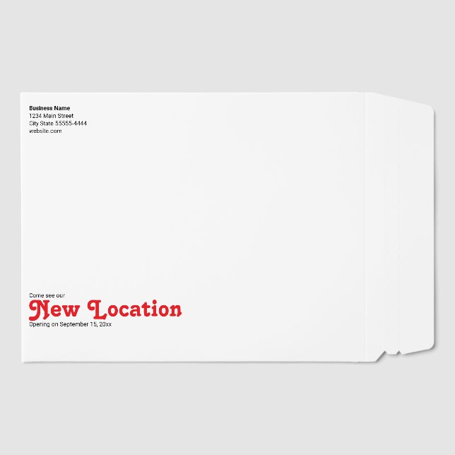 New Location Opening Business Name Return Address Envelope Mailers (Front)