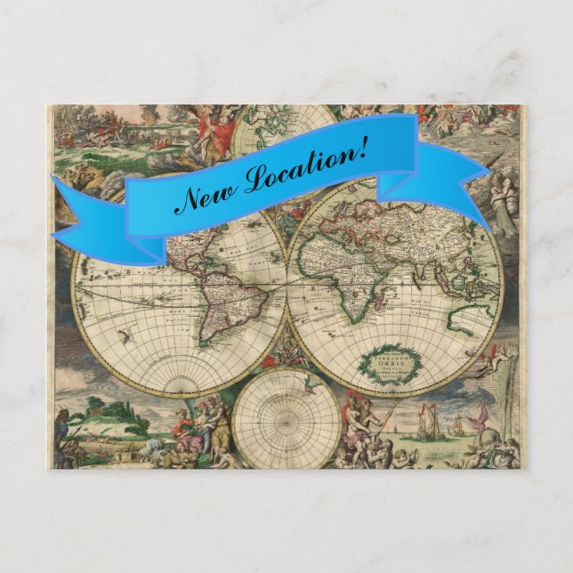 New Location Vintage World Map Postcard (Front)