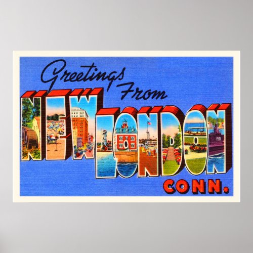 New London Connecticut CT Vintage Travel Souvenir Poster