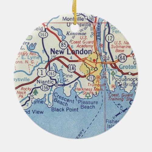 New London CT Vintage Map Ceramic Ornament