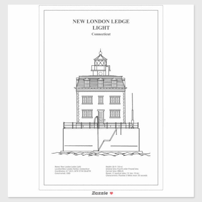 New London Ledge Lighthouse - Connecticut - BD Sticker (Sheet)