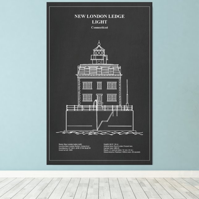 New London Ledge Lighthouse - Connecticut – PD Canvas Print (Insitu(Wood Floor))