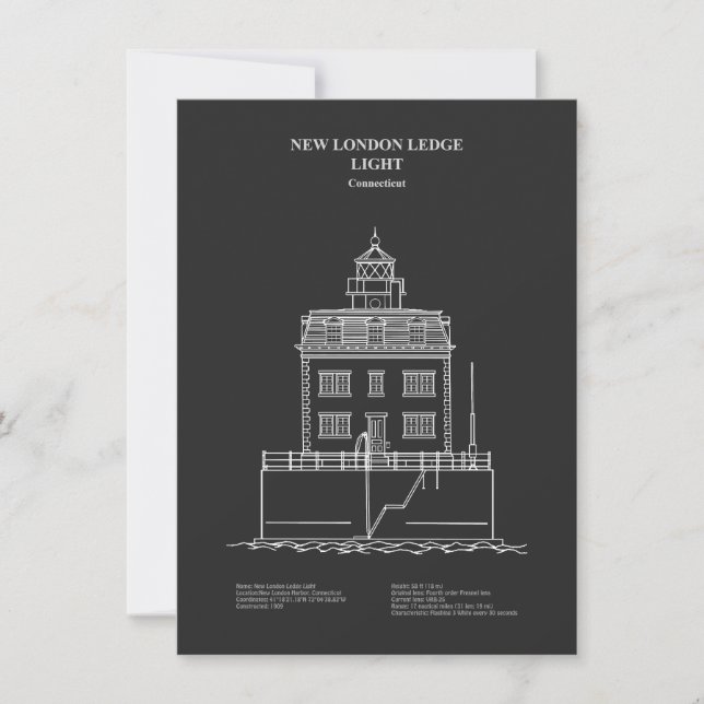 New London Ledge Lighthouse - Connecticut – PD Note Card (Front)