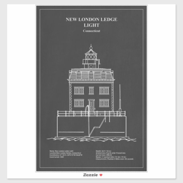 New London Ledge Lighthouse - Connecticut – PD Sticker (Sheet)