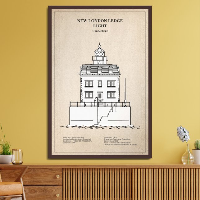 New London Ledge Lighthouse - Connecticut - SBD Framed Art (Living Room)