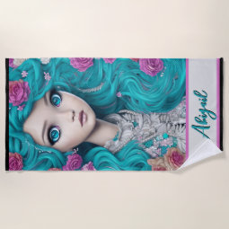 New London Princess with Turquoise Hair and Eyes Beach Towel | Zazzle