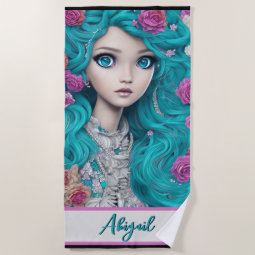 New London Princess with Turquoise Hair and Eyes Beach Towel | Zazzle