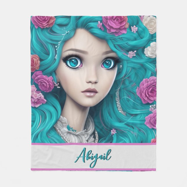 New London Princess with Turquoise Hair and Eyes Fleece Blanket (Front)