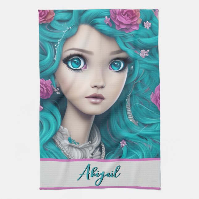 New London Princess with Turquoise Hair and Eyes   Kitchen Towel (Vertical)