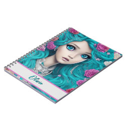 New London Princess with Turquoise Hair and Eyes Notebook | Zazzle
