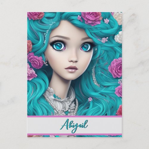 New London Princess with Turquoise Hair and Eyes   Postcard