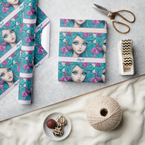 New London Princess with Turquoise Hair and Eyes   Wrapping Paper